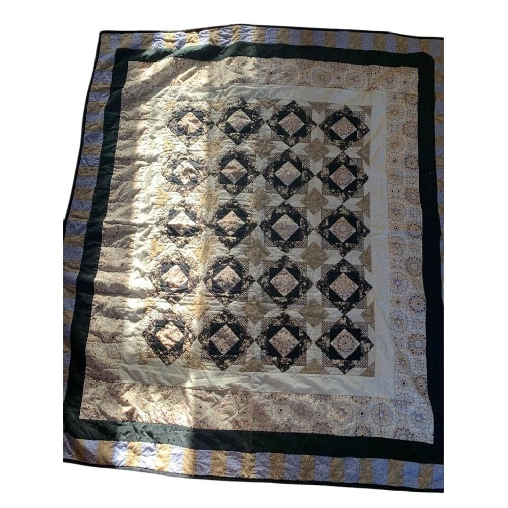 Handmade Patchwork Quilt 62” x 69” Geometric Patterns & Earthy Tones